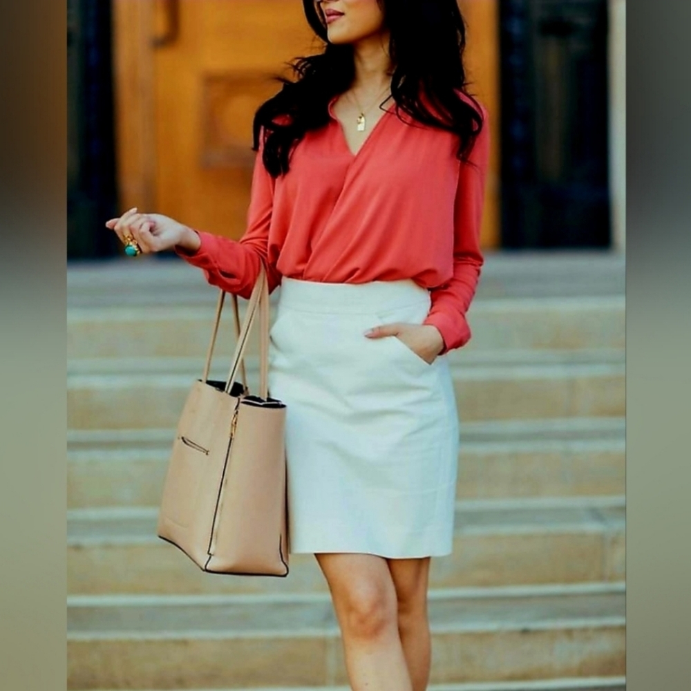 J. Crew Women's Casual Pencil Skirt, Off-White Color, 100% Cotton, Size 2